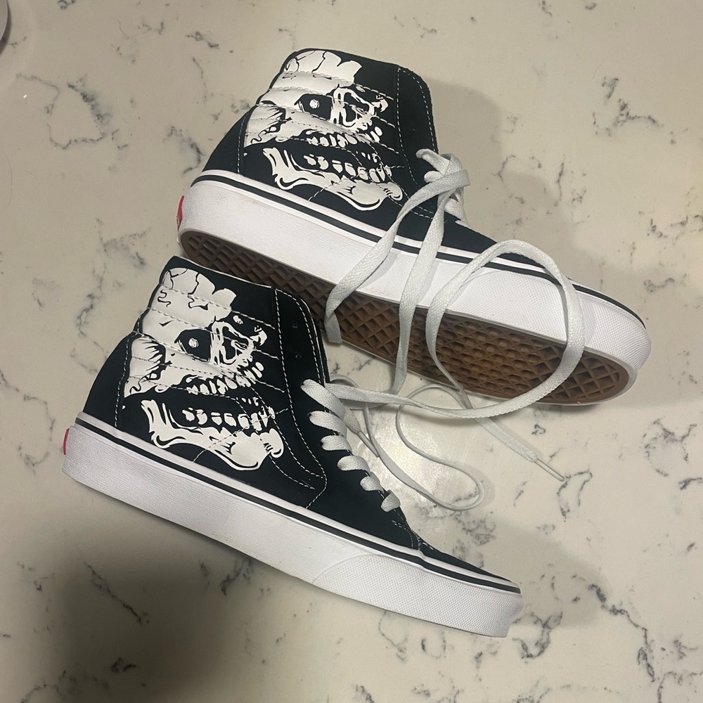 Vans Sk8 Hi Tim Black and White Glow in the Dark Shoes Women’s Sz 7, Bots sz 5.5
